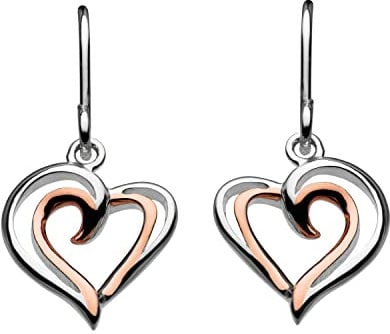 Dew Sterling Silver and Rose Gold Plated Heart Strands Drop Earrings