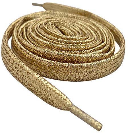 Smart Laces 120cm / 47 Gold Flat Metallic Sparkle Glitter Shoe laces, Ideal for Kids & Womens Trainers, Shoes, Boots Shoe Laces