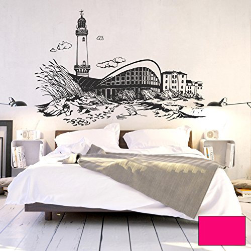 ilka parey wandtattoo-welt® Wandtattoo Wandbild Wandaufkleber Wandsticker Aufkleber Sticker Ostsee Küste Warnemünde Leuchtturm M1899 ausgewählte Farbe: *pink* ausgewählte Größe: *XL - 143cm breit x 100cm hoch*