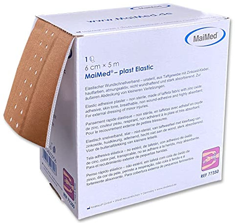 MaiMed plast elastic Pflaster Rolle 6cm x 5m Pflaster Box Wundpflaster Heftpflaster - Elastisch Hautfarben - Starke Klebekraft
