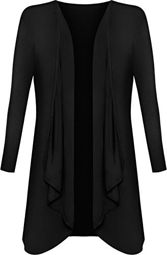 WearAll - Damen Übergröße Lange Wasserfall Cardigan Top - Schwarz - 52-54