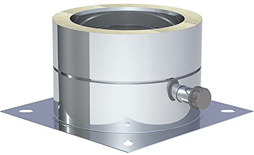 Edelstahl Schornstein Doppelwandig - Grundplatte für Sockelmontage und seitlichem Ablauf - (Ø 200 mm)