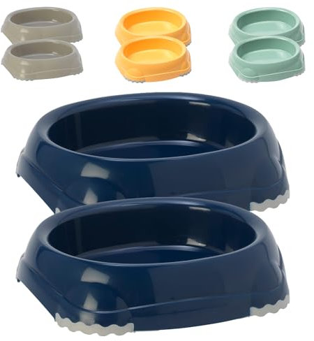 CAT CENTRE 2 x 0.2L Non-Slip Food & Drink Pet Cat Kitten Dog Puppy Small Animal Water Dish Feeder Multifunctional ECO Colour Grade Bowls Set in Dark Blue