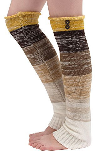 TININNA Damen Winter Bunt Gestreift Muster Strick Stulpen Gestrickt Beinstulpen Beinwärmer Strümpfe Gelb EINWEG Verpackung