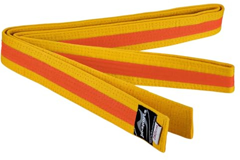 Ju-Sports Budogürtel weiß/gelb/weiß 100% Baumwolle 4 cm breit - Hautfreundlicher Kampfsport Gürtel mit exzellenter Feuchtigkeitsaufnahme für Budo, Judo, Karate, Kickboxen & mehr