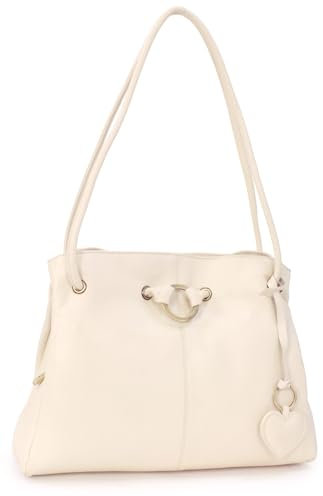 Gigi - Damen Leder Schultertasche - Handtasche Mittelgroß mit Viele Fächer - Shopper mit Herz Schlüsselring - OTHELLO 4323 - Elfenbein/Beige