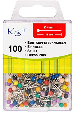 K3T Buntkopfstecknadeln, 100er Packung, farbig Sortiert