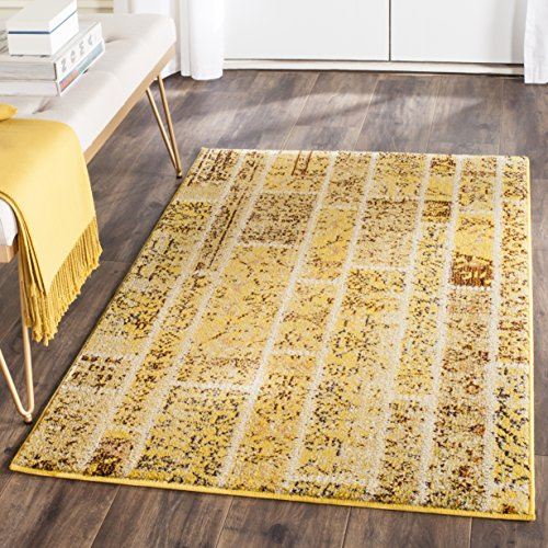 SAFAVIEH Monaco Collection Accent Rug - 3' x 5', Yellow & Multi, Modern Patchwork Distressed Design, Non-Shedding & Easy Care, Ideal for High Traffic Areas in Entryway, Living Room, Bedroom (MNC216K)