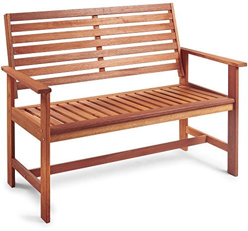 VonHaus Garden Bench - Natural 2 Seater Hardwood Outdoor Bench with Armrests - Wooden Garden Seating for 2 People - for Patio & Terrace - Wooden with Teak Oil Coating - Cannes