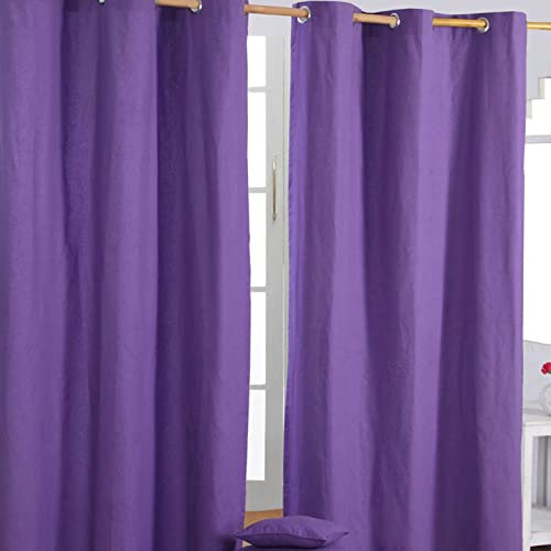 HOMESCAPES Purple Eyelet Curtain Pair 137cm (54) Wide x 228cm (90) Drop Plain Heavy Unlined Curtains