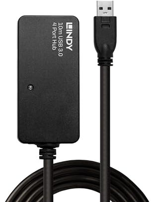 Lindy 43159 Cable Extensor USB 3.0 con concentrador de 3 Puertos, 10 Metros, 5 Gbps