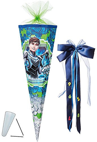 alles-meine.de GmbH Schultüte - Max Steel - 70 cm - rund - incl. große Schleife - Filzabschluß - Zuckertüte - mit/ohne Kunststoff Spitze - für Jungen - Roboter/Transforme..