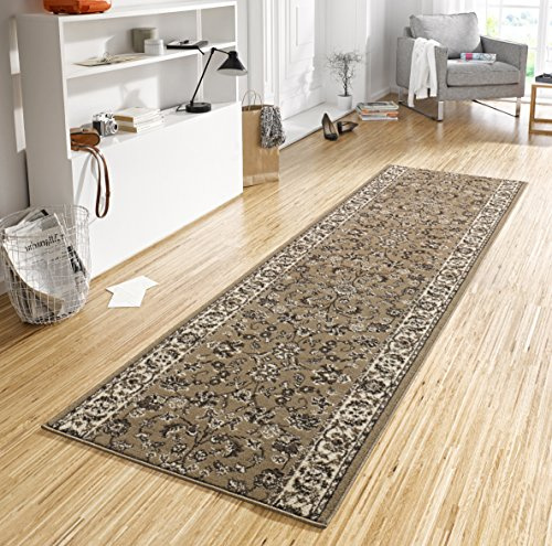 Hanse Home Teppich Läufer Vintage 80x400cm – Teppichläufer Weicher Kurzflor Teppich Retro Vintage Design Läufer für Flur, Schlafzimmer, Kinderzimmer, Badezimmer, Wohnzimmer, Küche Dekoläufer – Taupe