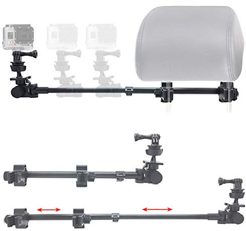 ChargerCity Dual Post Telescopic Headrest Mount for All GoPro Hero Session AKASO APEMAN ROAM ICEFOX Yi 4K Action Cam Camera to record Drifting Race Track Racing Video (include Tripod Adapter & Wrench)