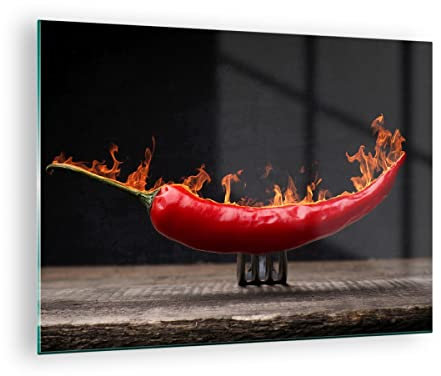 ARTTOR Bilder auf Glas Chili Paprika Bio Landwirtschaft Glasbild 70x50cm Wandbilder Dekoration Wohnzimmer Schlafzimmer Küche Deko Klein Wanddeko Bild im Glas Wand Kunstdruck Art Modern GAA70x50-3193