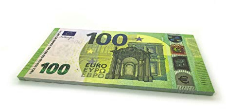 Cashbricks 75 x €100 Euro Requisitengeld/Prop Money - vergrößert - 125% Größe – 75x €100 Euro Scheine – Filmgeld für Film, Foto, Bühne & Deko