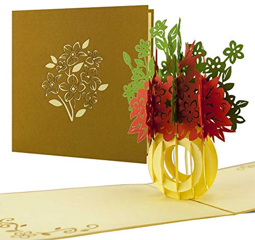 Blumenbouquet als Pop Up Karte, tolles Mitbringsel zur Hochzeit in rot und grün, F01.1