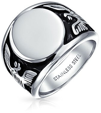 Bling Jewelry Personalisierter Großer Statement Patriotischer Usa Initialen Monogramm Ring Für Herren Mit Amerikanischem Weißkopfseeadler Signetring In Oxidiertem Silberton Aus Edelstahl