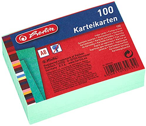 Herlitz 10836336 Karteikarte A8 liniert, grün, 100 Stück, 2