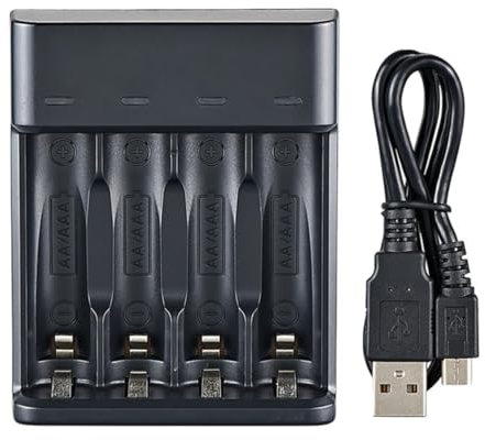 Battery Charger for AA & AAA - 4 Slot Intelligent Fast Charge With Indicator - For Ni-MH Ni-CD Rechargeable Batteries - Works with Mains USB Plug | Computer | Power Bank - Micro USB Input