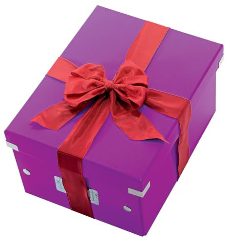 Leitz Click & Store Aufbewahrungsbox mit Deckel Mittel-Groß, Box für Unterlagen bis A4 im Büro u. Haushalt, Transportbox aus 85 % recycelter Premium-Hartpappe, Stabile Metallgriffe, Violett, 60440062
