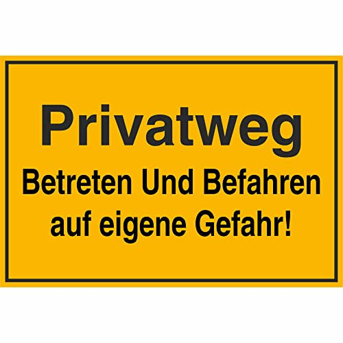 Indigos UG - Schild Privatweg - Betreten und Befahren auf eigene Gefahr!, Gr. 30x20 cm - Warnung - Sicherheit - Hotel, Firma, Haus - Aluverbundplatte 3mm - Hinweisschild - Warnschild