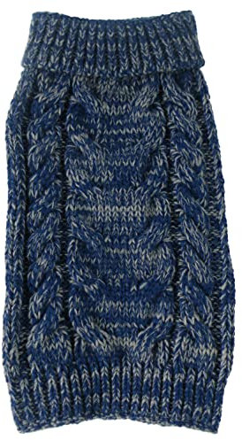 Pet Life ® Classic True Blue Heavy Cable-Knitted Designer Fall and Winter Dog Sweater with Turtle Neck Warm Pet Sweater