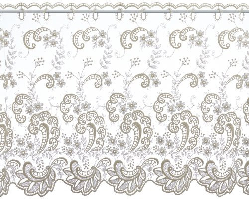Plauener Spitze by Modespitze, Store Bistro Gardine Tüllgardine Florentiner mit Stangendurchzug, hochwertige Stickerei, Höhe 57 cm, Breite 118 cm, Creme