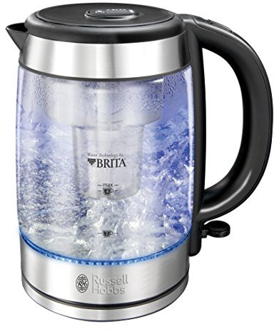 Russell Hobbs 20760-70 Clarity Glas-Wasserkocher, integrierter Brita Wasserfilter, hochwertiges Schott-Duran Glas, silber