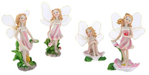 SecretRain Resin Garden Ornament Home & Outdoor Decor Flower Fairies Set Of 4