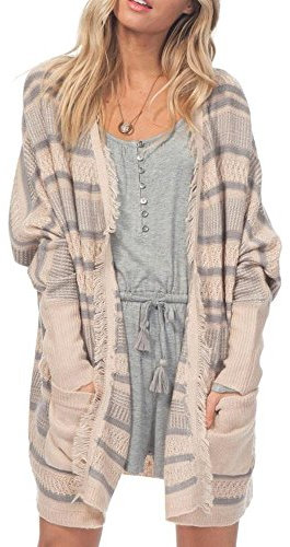 Rip Curl Damen feinen Linien und Taschen Strickjacke, GRAU, Groß