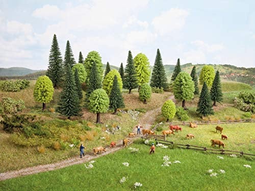 NOCH® Mischwald, mit Modellbau Bäumen, 10 Stück 5-14 cm für die Spurweiten H0, TT perfekt auch zum Basteln, DIY und Krippen