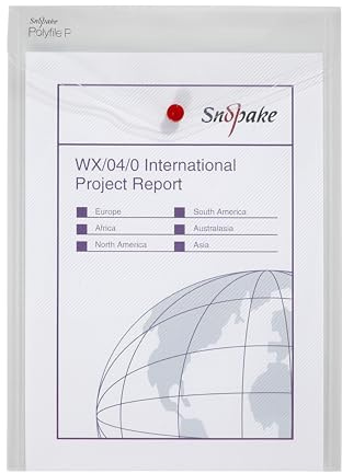 Snopake A4 Polyfile P Portrait Popper Wallet with Press Stud Closure [Pack of 5] Clear [13263]