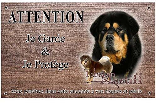 Pets-easy Attention Chien de Garde personnalisée Tibetan Mastiff - pré perforée et vis proposées. De 30 cm à 15 cm…