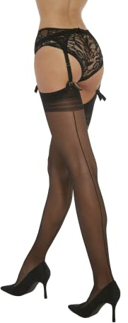 Fiore – Sexy transparente Nylonstrümpfe mit Naht für Damen, zur Verwendung mit einem Hüfthalter in Voile 20 DEN - Schwarz - M
