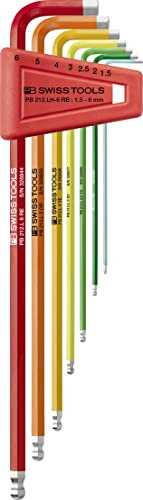 PB Swiss Tools Allen Key Set PB 212.LH-6 RB | 100% Swiss Made | 7-Piece Hex Key Set 1.5/2/2.5/3/4/5/6 mm for Screwing Work in Industry and Crafts