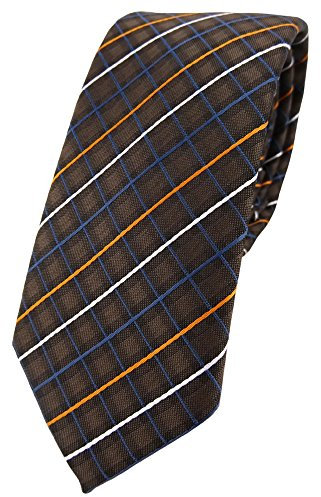 TigerTie - schmale Designer Krawatte in braun orange silberweiss dunkelblau gestreift