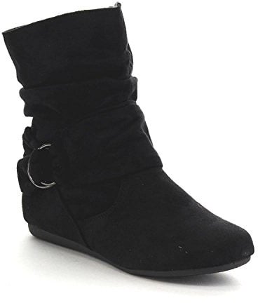 Beston Forever Selena-58 Women's Fashion Mid Calf Flat Heel Side Zipper Slouch Boots Black 7