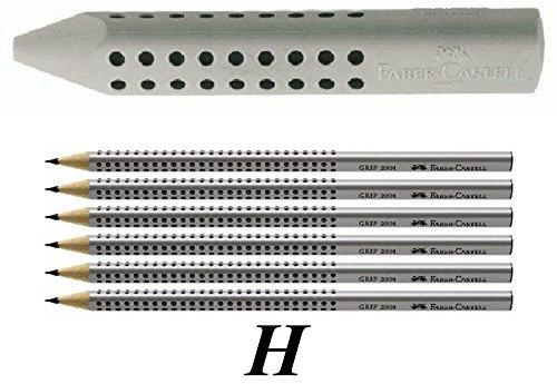 Faber-Castell 187100 - Dreieckradierer Grip 2001, grau + 6 Bleistifte H
