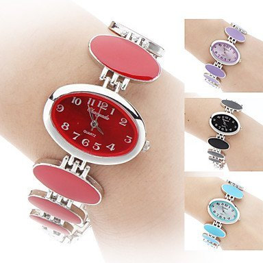 FENKOO Frauen Quarzentsprechung oval Zifferblatt Legierung Band Armbanduhr (farblich Sortiert)