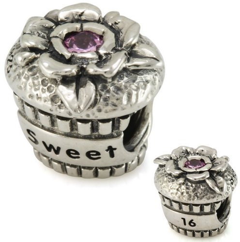 OHM Charm-Anhänger Sterling-Silber 925 Cubic Zirkonia Motiv Cupcake Pink passt mit anderen europäischen Armbändern