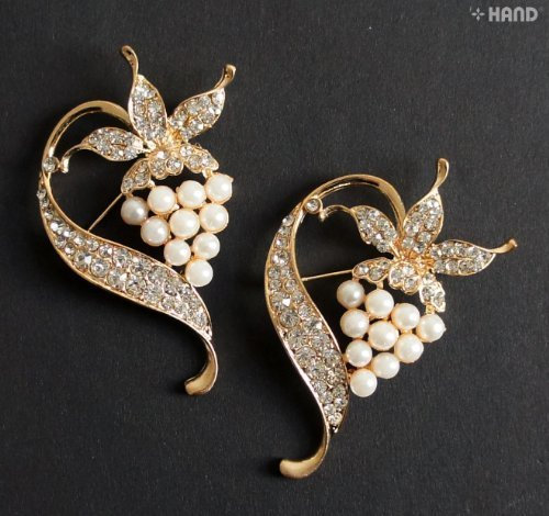 br17 superbe élégant cristal perle or – Broche Femme – Lot de 2