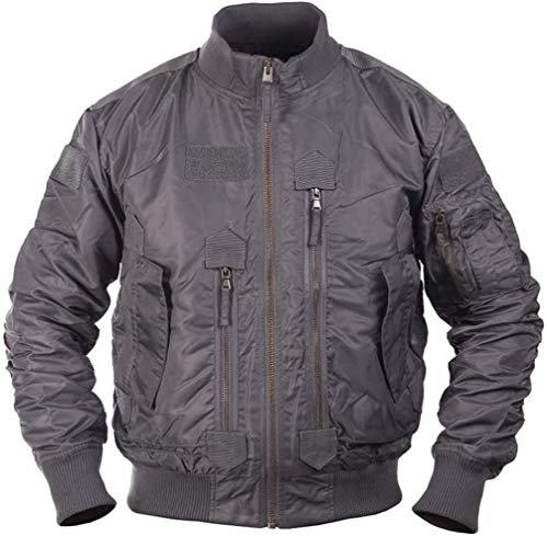 Mil-Tec US Tactical Fliegerjacke Herren • Taktische Bomberjacke mit Stehkragen • Winddichte Übergangsjacke für Frühling & Herbst • Pilotenjacke mit vielen Taschen & Patchflächen • Urban Grey, L