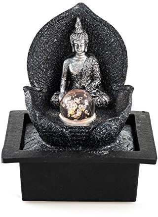 pajoma® Silver Buddha Zimmerbrunnen mit LED H 26 cm – Licht & Wasser vereint | Spirituelles Wohnaccessoire mit edlem Buddha-Design – Für Yoga & Entspannung