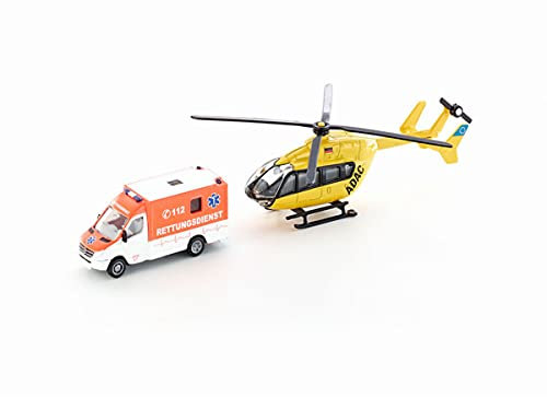 siku 1850, Rettungsdienst-Set, 1:87, Metall/Kunststoff, Multicolor, Bereifung aus Gummi, Drehbare Rotoren