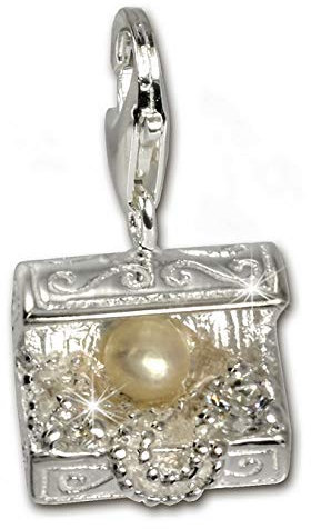 SilberDream Charm 925 Echt Silber Anhänger Truhe Zirkonia Perle FC227W Silber Charmsschmuckanhänger