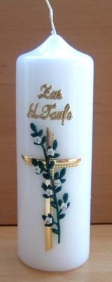 netsells Taufkerze 6 x 18 cm * handverziert * mit Wachsauflagen * Gold