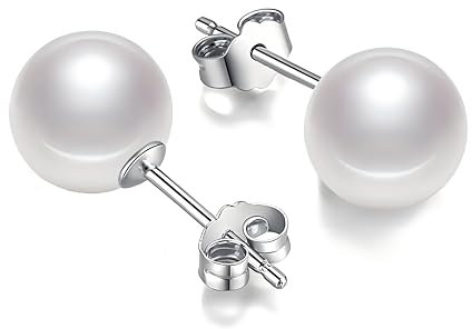 Schmuckwilli Perlenohringe für Damen & Mädchen - mit 8mm großen weißen runden Muschelkernperlen MK Perlen - Elegante Ohrringe für jeden Anlass - Ohrstecker - Ohrhänger Pearl earrings für Frauen