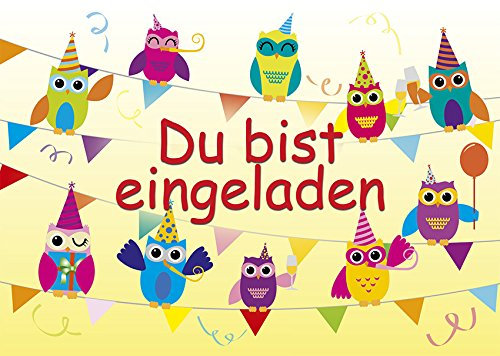 10 Einladungskarten Feier-Biest Eulen Du bist eingeladen + 2 Geburtstagskarten 1144-10+1108+1109