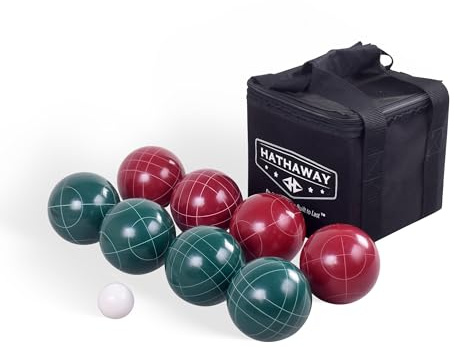 Hathaway Bocce Ball Set - Includes 8 3.5 Resin Bocce Balls, a 1.5 Pallino Ball, Official Rule Book, & Nylon Carrying Bag - Basic Bocce Ball Game Set for Beach Outings, Backyards, & More